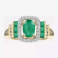 Genuine Gemstone & 1/7 CT. T.W. Diamond 10K Gold Oval Cocktail Ring