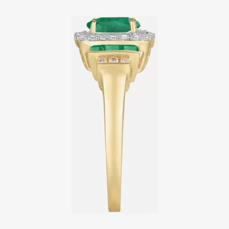 Genuine Gemstone & 1/7 CT. T.W. Diamond 10K Gold Oval Cocktail Ring