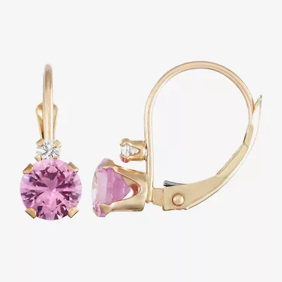 Womens Lab Created Pink Sapphire 10K Gold Drop Earrings