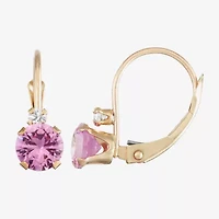 Womens Lab Created Pink Sapphire 10K Gold Drop Earrings