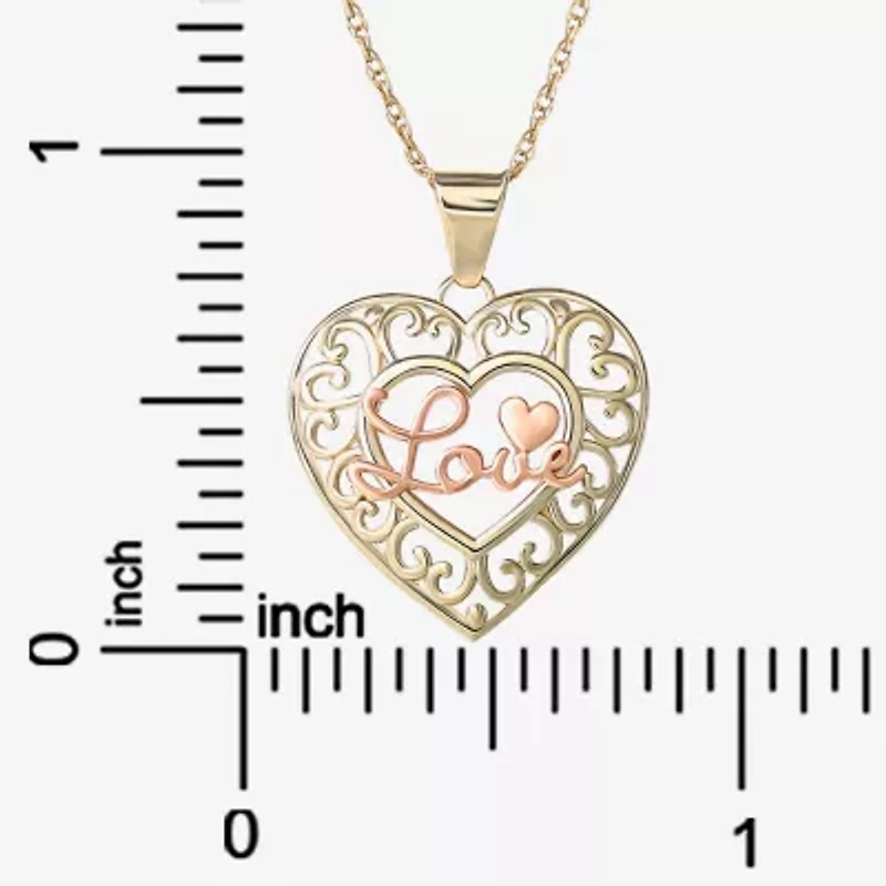 Womens 10K Two Tone Gold Heart 18 Inch Pendant Necklace