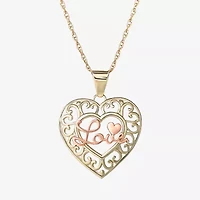 Womens 10K Two Tone Gold Heart 18 Inch Pendant Necklace