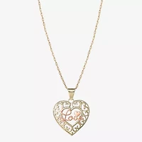 Womens 10K Two Tone Gold Heart 18 Inch Pendant Necklace