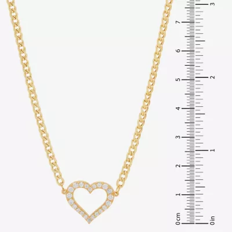 Gold Addiction Womens White Cubic Zirconia 10K Gold Heart 18 Inch Pendant Necklace