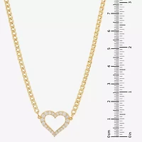 Gold Addiction Womens White Cubic Zirconia 10K Gold Heart 18 Inch Pendant Necklace