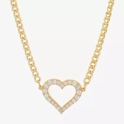 Gold Addiction Womens White Cubic Zirconia 10K Gold Heart 18 Inch Pendant Necklace