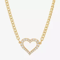 Gold Addiction Womens White Cubic Zirconia 10K Gold Heart 18 Inch Pendant Necklace