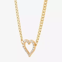 Gold Addiction Womens White Cubic Zirconia 10K Gold Heart 18 Inch Pendant Necklace