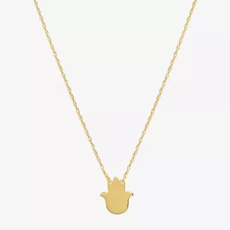 Womens 10K Gold Hamsa 18 Inch Pendant Necklace