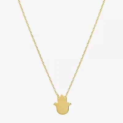 Womens 10K Gold Hamsa 18 Inch Pendant Necklace