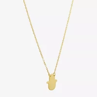 Womens 10K Gold Hamsa 18 Inch Pendant Necklace