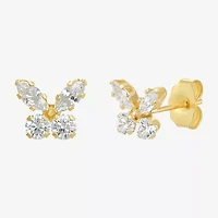 Cubic Zirconia 10K Gold 6mm Butterfly Stud Earrings