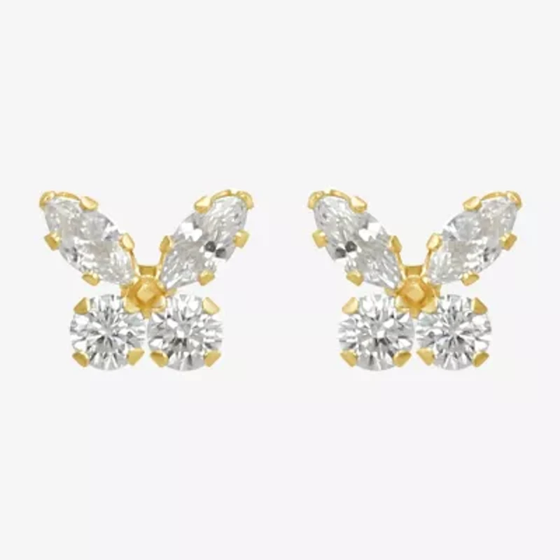 Cubic Zirconia 10K Gold 6mm Butterfly Stud Earrings