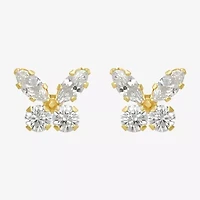 Cubic Zirconia 10K Gold 6mm Butterfly Stud Earrings
