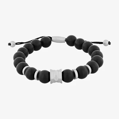 Mens Genuine Black Onyx Beaded Bracelet