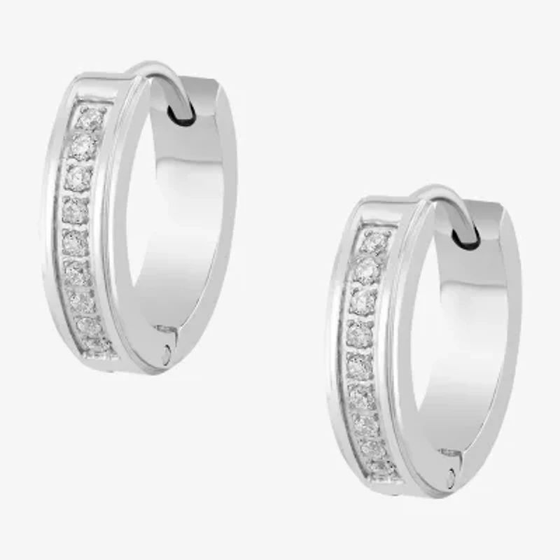 Mens 1/8 CT. T.W. Natural Black Diamond Stainless Steel 4mm Hoop Earrings