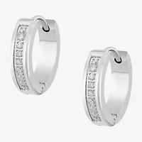 Mens 1/8 CT. T.W. Natural Black Diamond Stainless Steel 4mm Hoop Earrings
