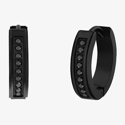 Mens 1/8 CT. T.W. Natural Black Diamond Stainless Steel 4mm Hoop Earrings