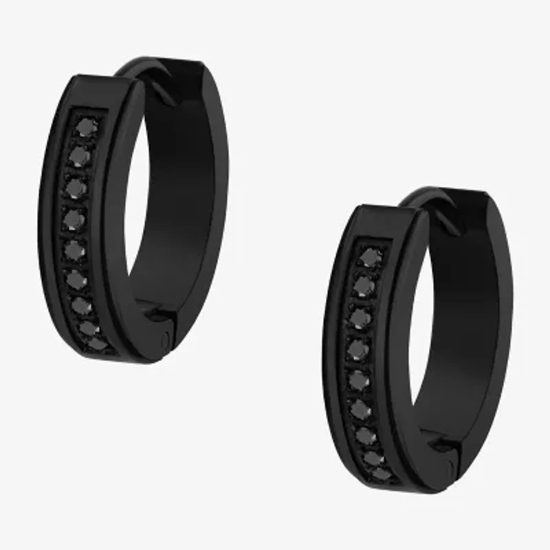 Mens 1/8 CT. T.W. Natural Black Diamond Stainless Steel 4mm Hoop Earrings