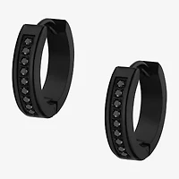 Mens 1/8 CT. T.W. Natural Black Diamond Stainless Steel 4mm Hoop Earrings