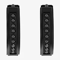 Mens 1/8 CT. T.W. Natural Black Diamond Stainless Steel 4mm Hoop Earrings