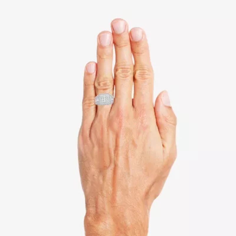 Mens Cubic Zirconia Sterling Silver Square Fashion Ring