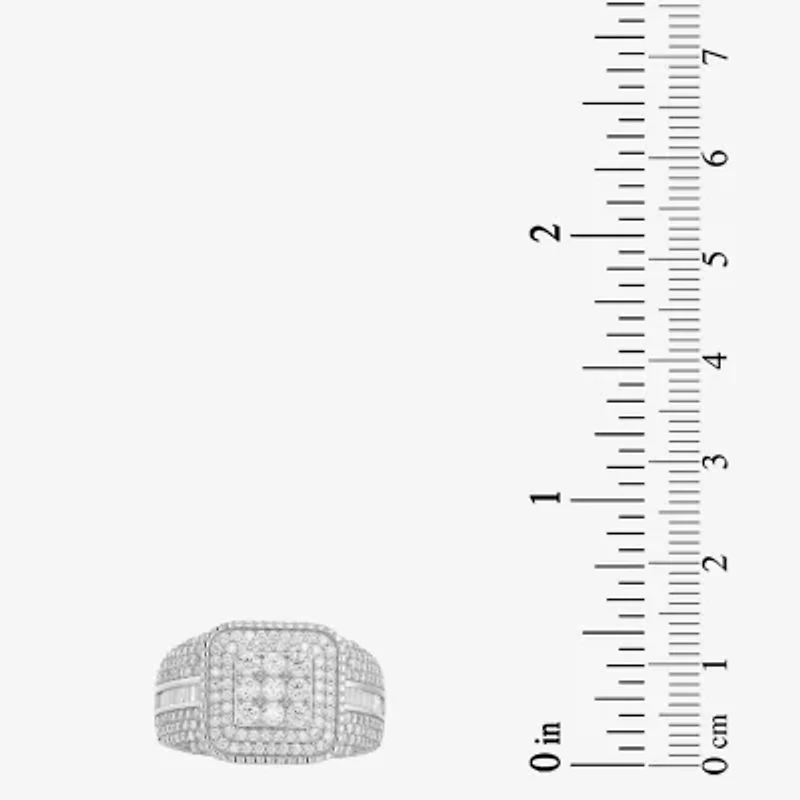 Mens Cubic Zirconia Sterling Silver Square Fashion Ring