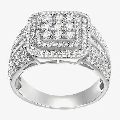 Mens Cubic Zirconia Sterling Silver Square Fashion Ring