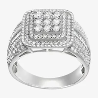 Mens Cubic Zirconia Sterling Silver Square Fashion Ring