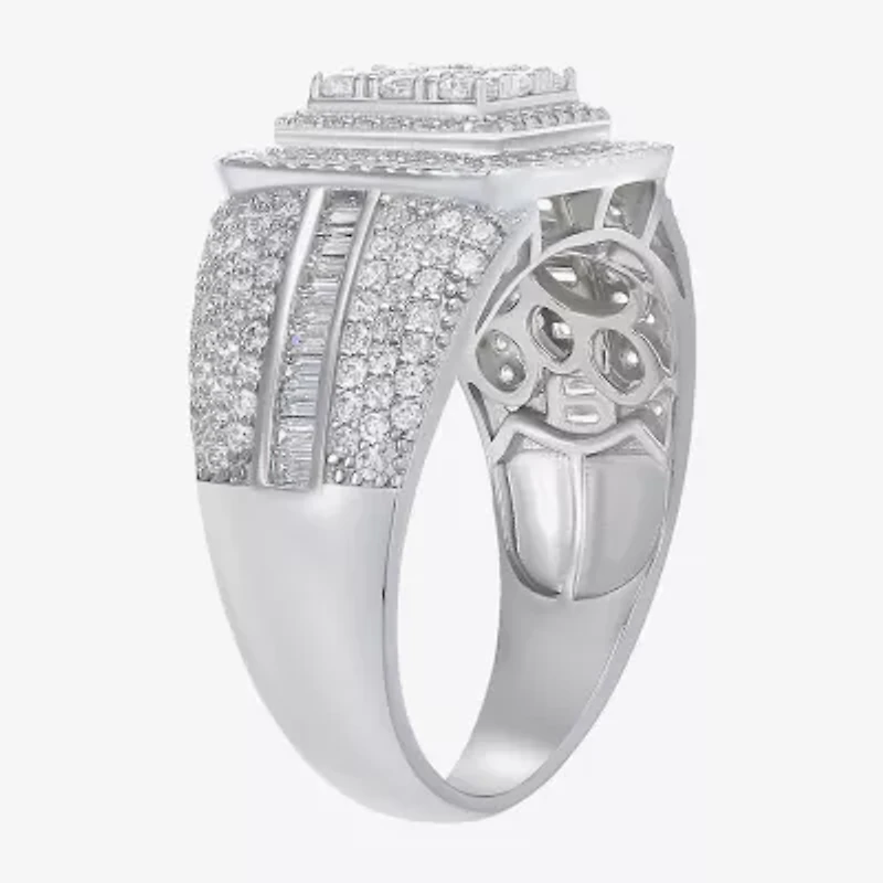 Mens Cubic Zirconia Sterling Silver Square Fashion Ring