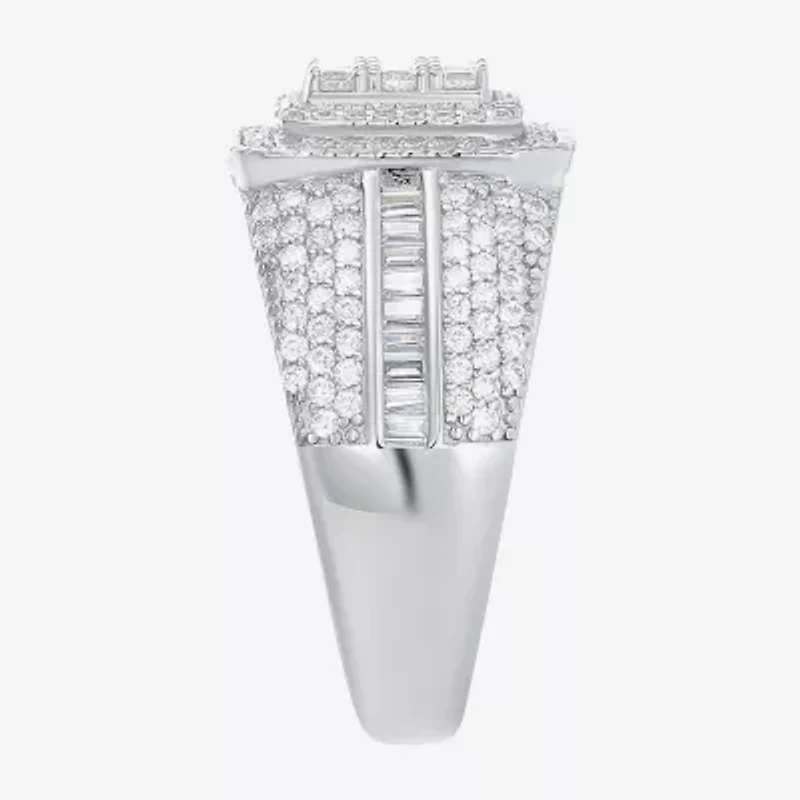 Mens Cubic Zirconia Sterling Silver Square Fashion Ring