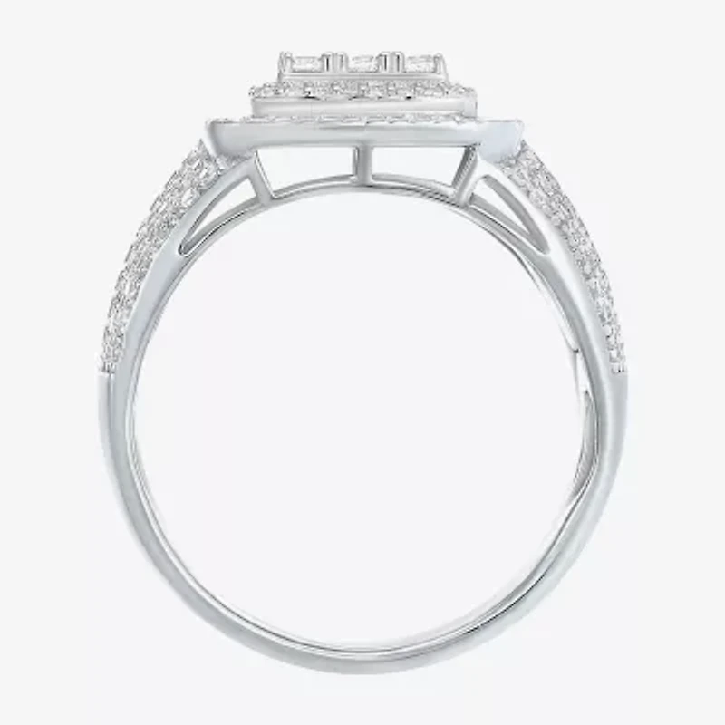 Mens Cubic Zirconia Sterling Silver Square Fashion Ring