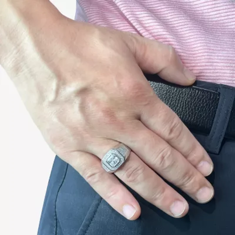 Mens Cubic Zirconia Sterling Silver Square Fashion Ring