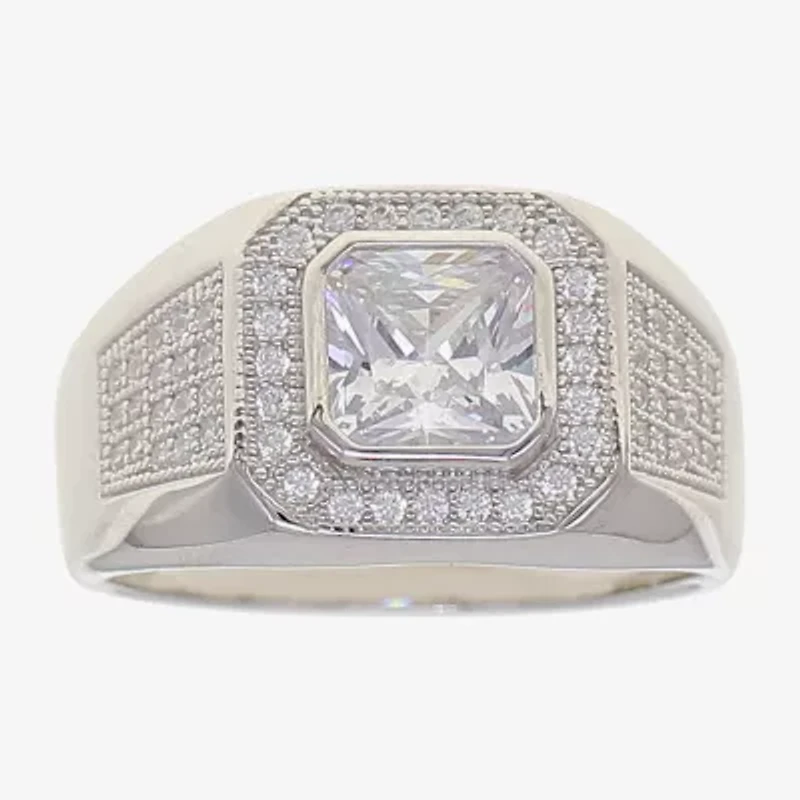 Mens Cubic Zirconia Sterling Silver Square Fashion Ring