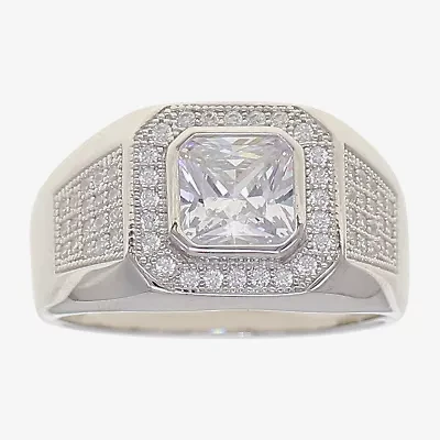 Mens Cubic Zirconia Sterling Silver Square Fashion Ring