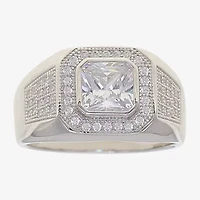 Mens Cubic Zirconia Sterling Silver Square Fashion Ring