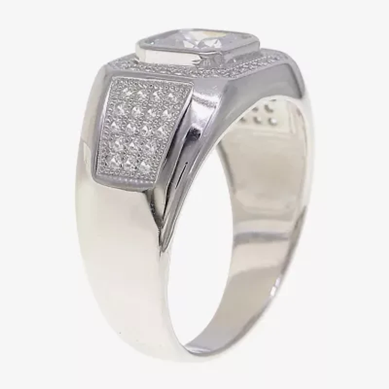 Mens Cubic Zirconia Sterling Silver Square Fashion Ring