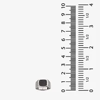 Mens Black Spinel Sterling Silver Square Fashion Ring