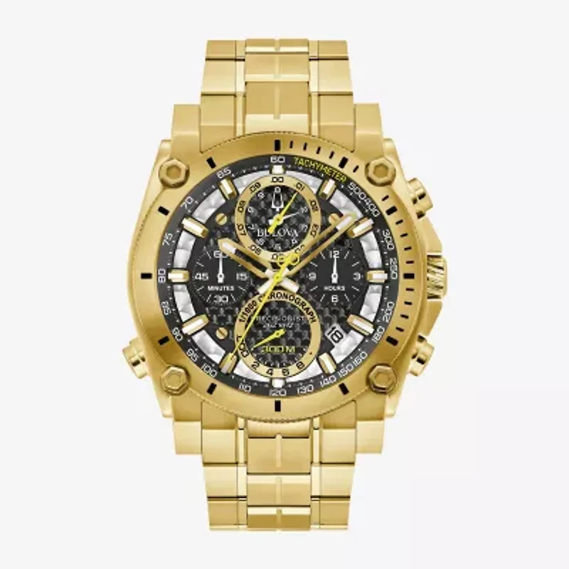 Bulova Mens Chronograph Gold Tone Stainless Steel Bracelet Watch 97b218
