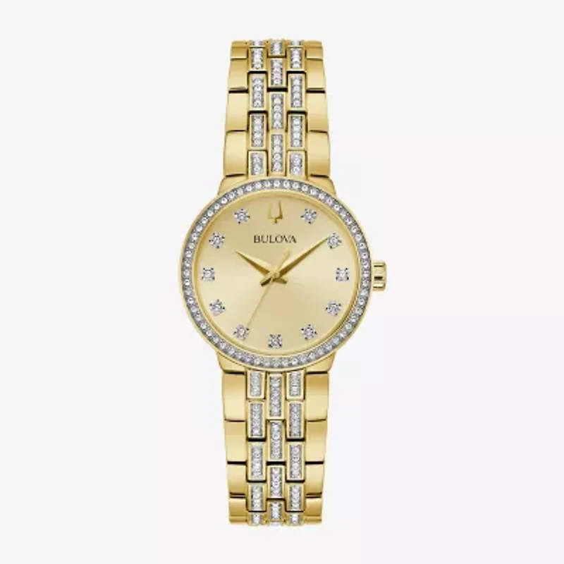 Bulova Womens Crystal Accent Gold Tone Stainless Steel 2-pc. Watch Boxed Set 98x133