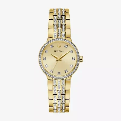 Bulova Womens Crystal Accent Gold Tone Stainless Steel 2-pc. Watch Boxed Set 98x133
