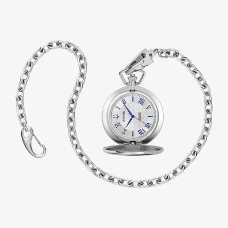 Bulova Mens Automatic Silver Tone Stainless Steel Pocket Watch 96a309