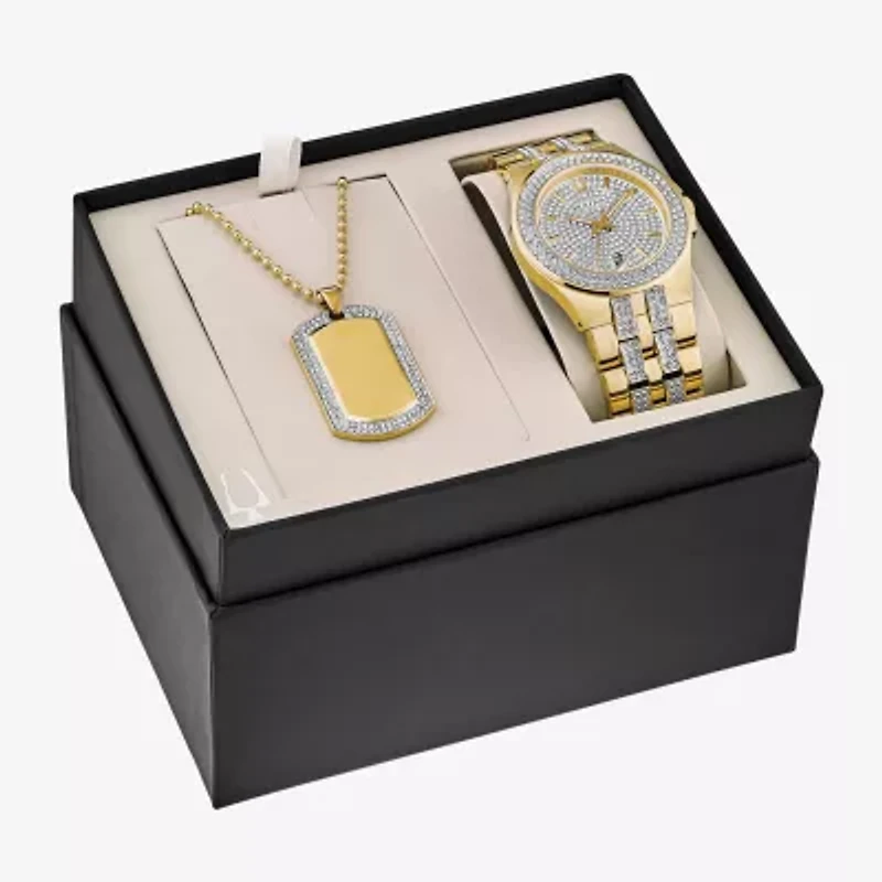Bulova Mens Crystal Accent Two Tone Stainless Steel 2-pc. Watch Boxed Set 98k102