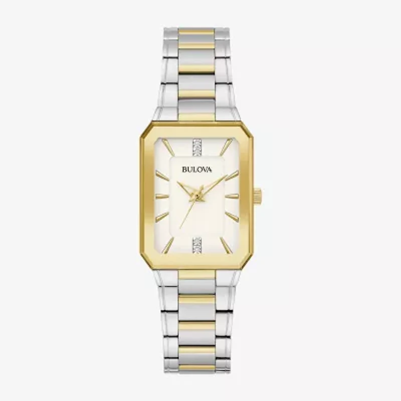 Bulova Womens Diamond Accent Two Tone Stainless Steel Bracelet Watch 98p209