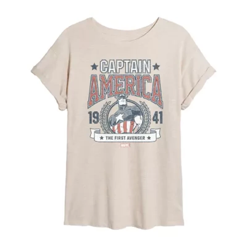 Womens Crew Neck Short Sleeve Regular Fit Captain America Marvel Juniors Graphic T-Shirt