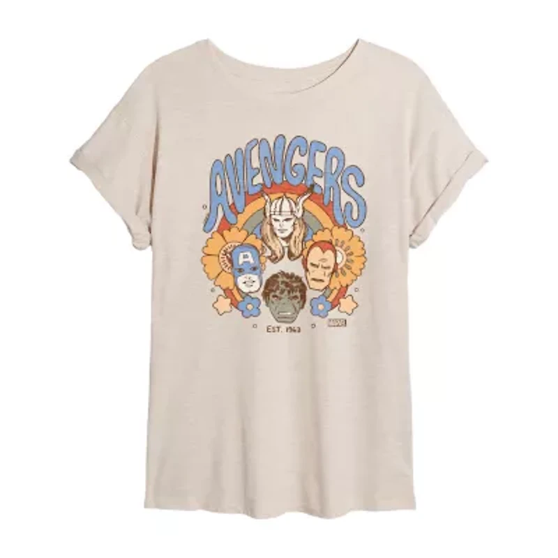 Womens Crew Neck Short Sleeve Regular Fit Avengers Marvel Juniors Graphic T-Shirt