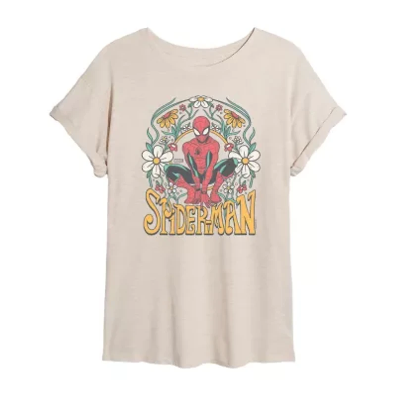 Marvel Spiderman Tee Womens Crew Neck Short Sleeve Regular Fit Juniors Graphic T-Shirt
