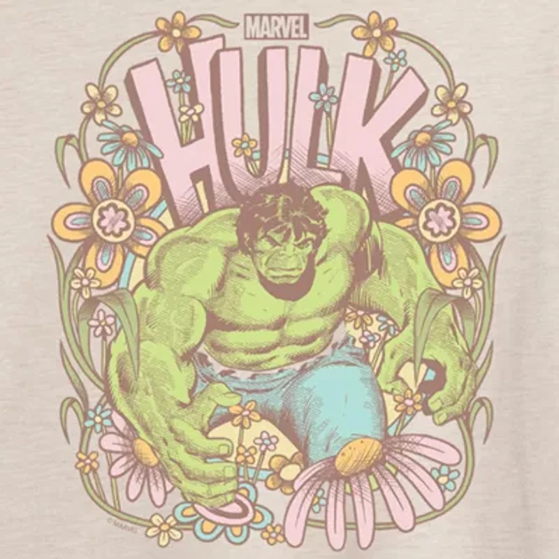 Womens Crew Neck Short Sleeve Regular Fit Hulk Marvel Juniors Graphic T-Shirt
