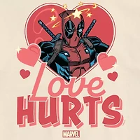 Love Hurts Tee Womens Juniors Crew Neck Short Sleeve Regular Fit Deadpool Marvel Graphic T-Shirt