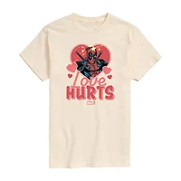 Love Hurts Tee Womens Juniors Crew Neck Short Sleeve Regular Fit Deadpool Marvel Graphic T-Shirt